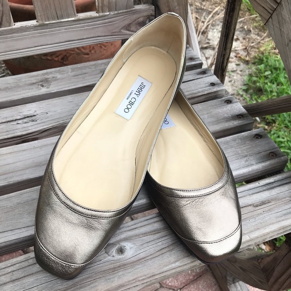 Authentic Jimmy Choo Bronze Flats With Square Toe - Picture 1 of 6